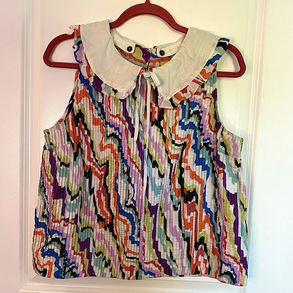 Maeve sleeveless trapeze top. Lots of details. made for summer & layering sz 12